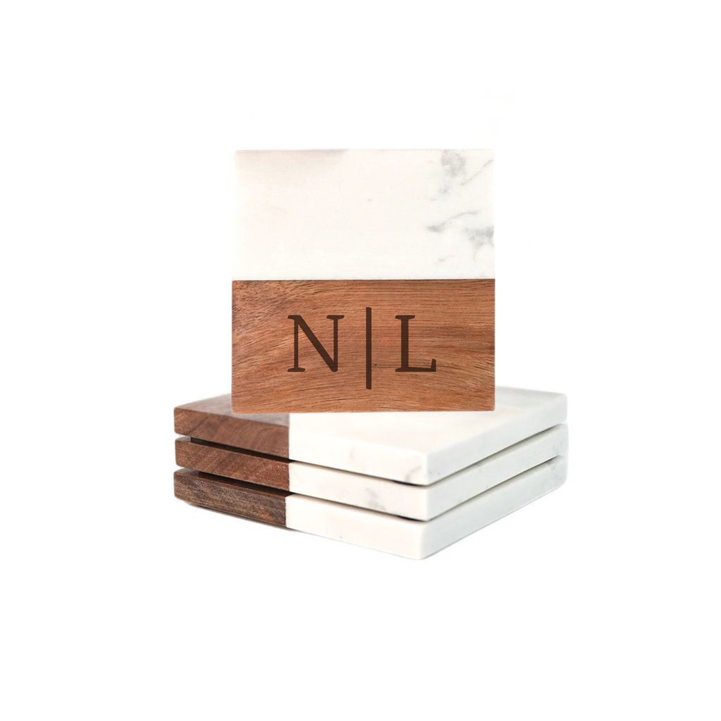 Personalized Acacia Wood & Marble Coasters