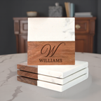 Personalized Acacia Wood & Marble Coasters