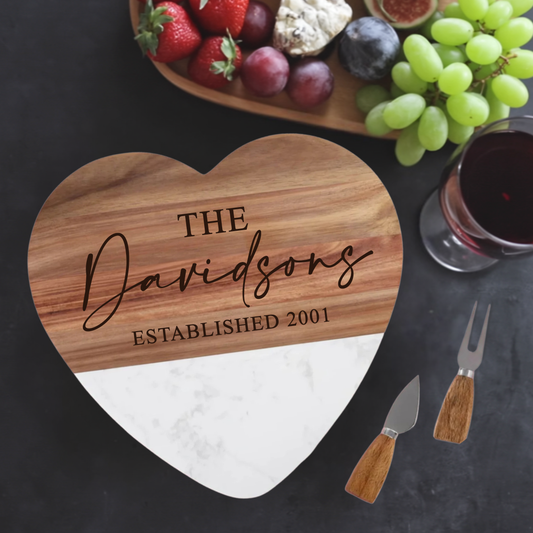 Personalized Marble Heart Shaped Serving Set
