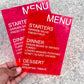 Fluorescent Party Menu